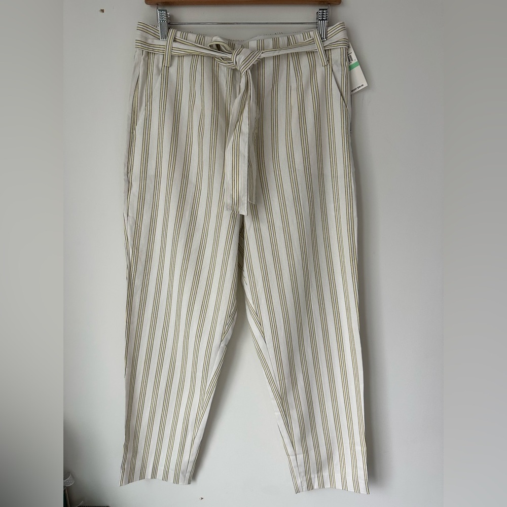 1. State Women's Beige 100% Cotton Striped Ankle Pants